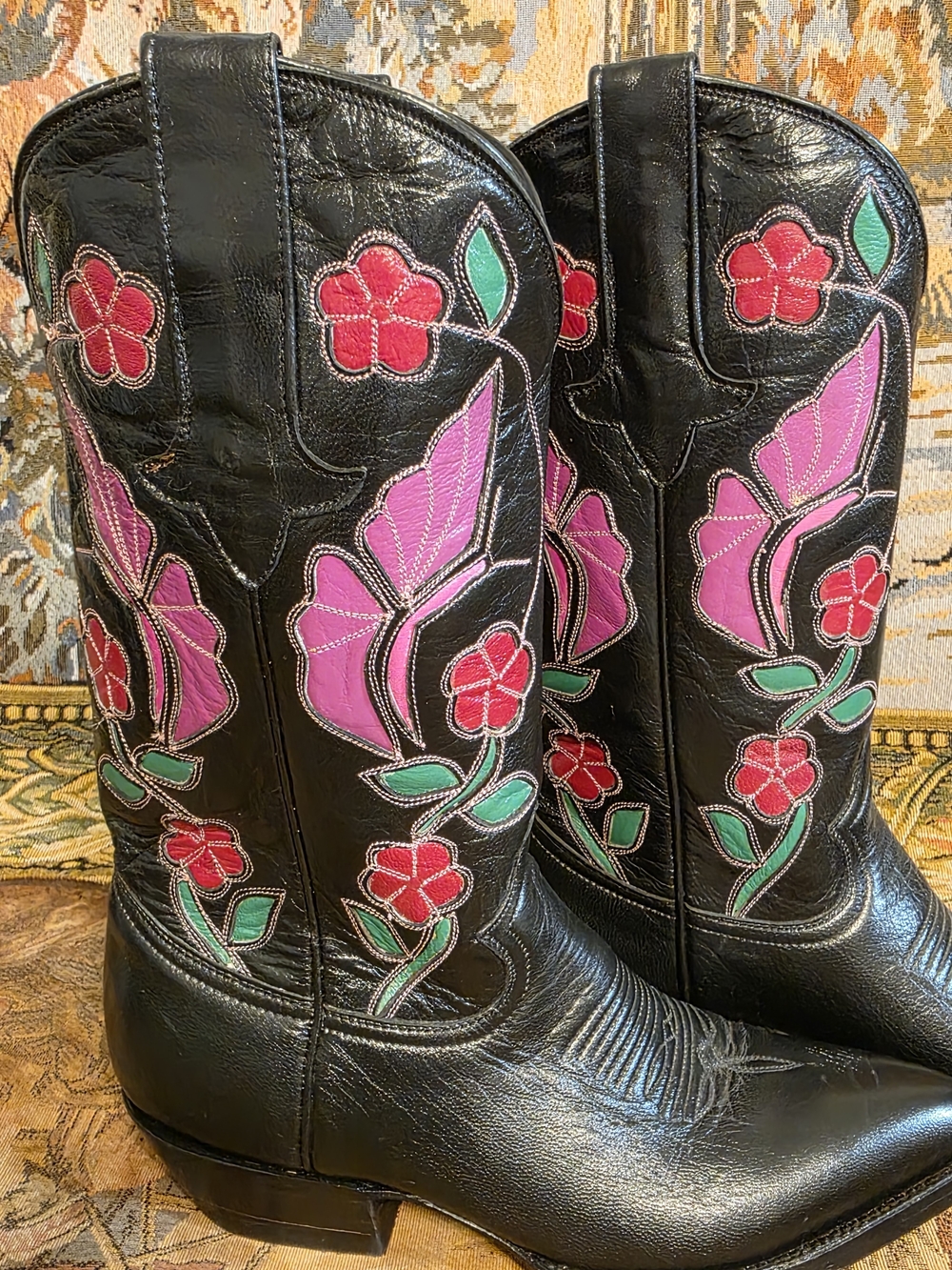 montana boots 'mauvelous butterfly' floral  sz 6.5 VINTAGE STORE DISPLAYS womens